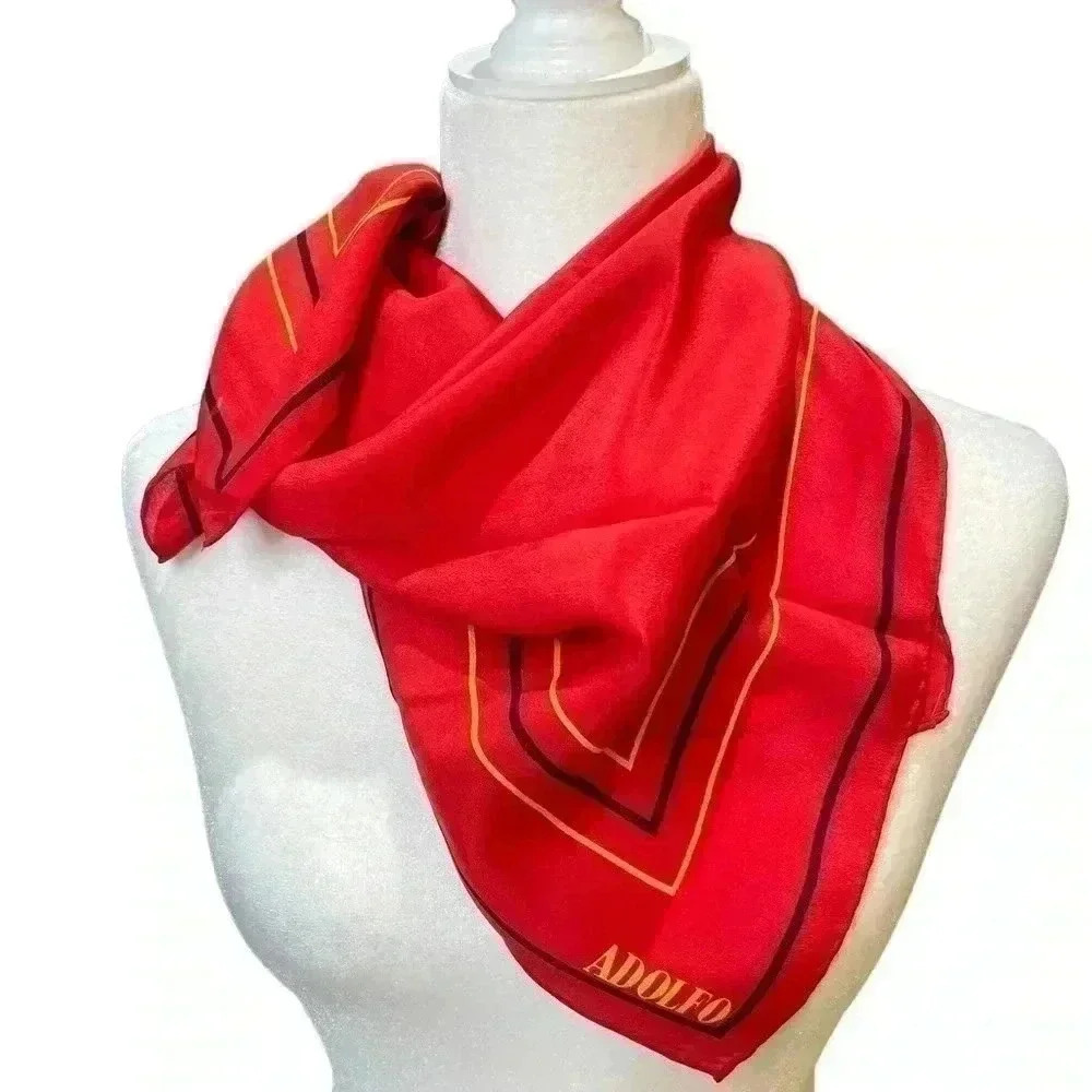Adolfo Silk 25” Square Scarf Red, Black and Gold